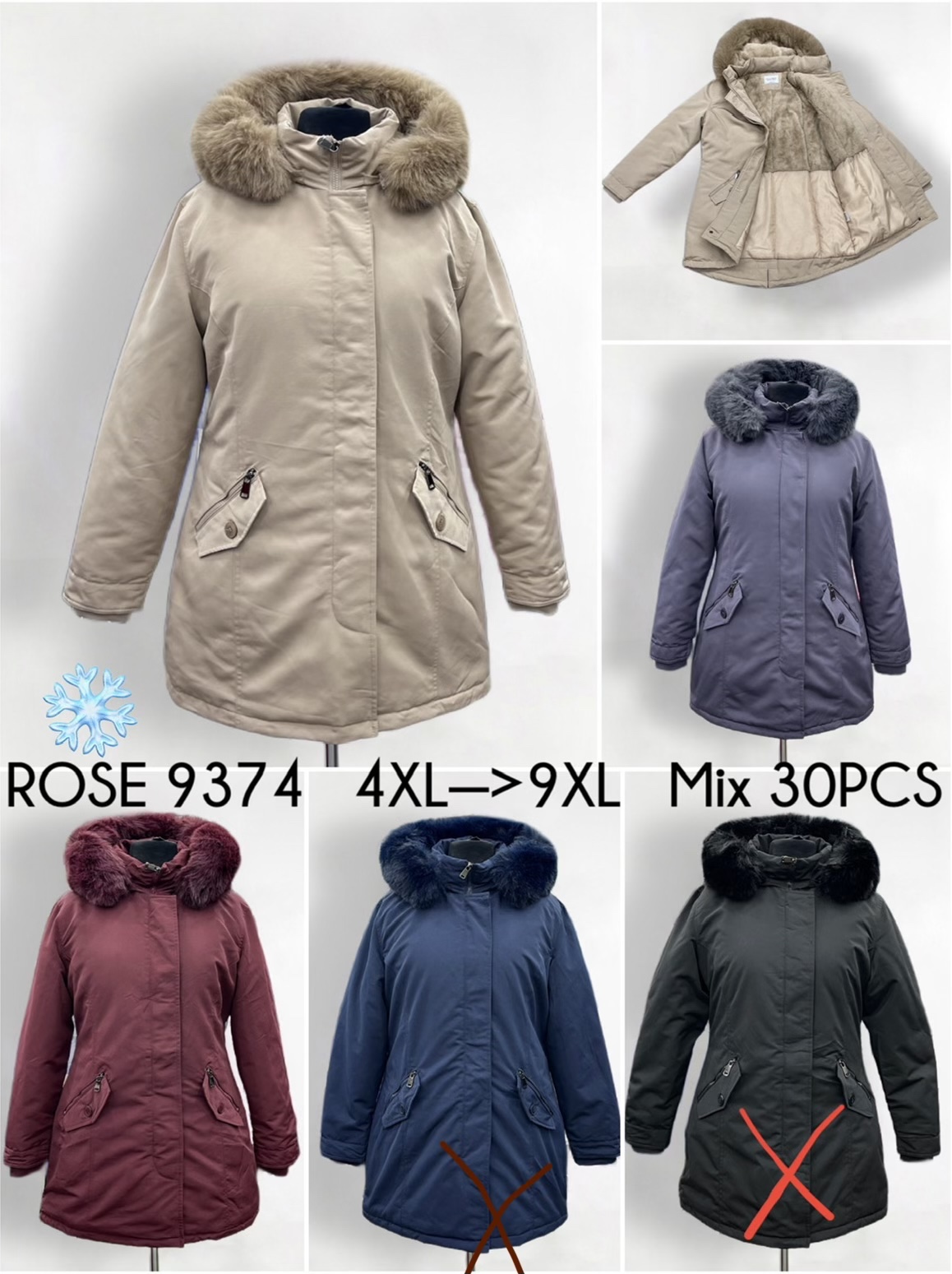 Kurtki Damskie , Size 4xl-9xl, paczka 6szt ,1 kolor