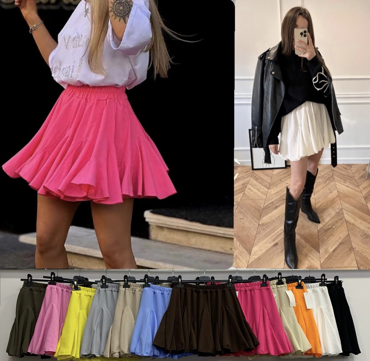 Spódnica krótka Damskie WŁOSKA , Size uni, paczka 6szt ,mix kolor