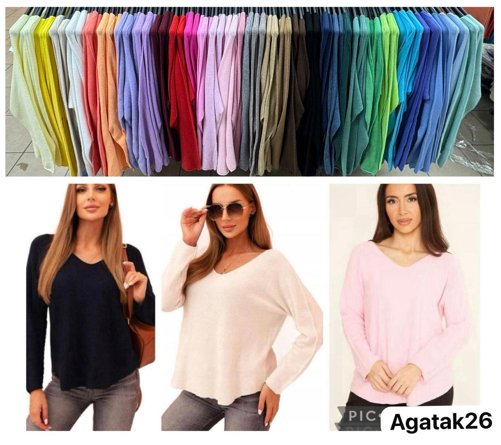 Swetry Damskie  WŁOSKA  , Size uni, paczka 6szt ,mix kolor