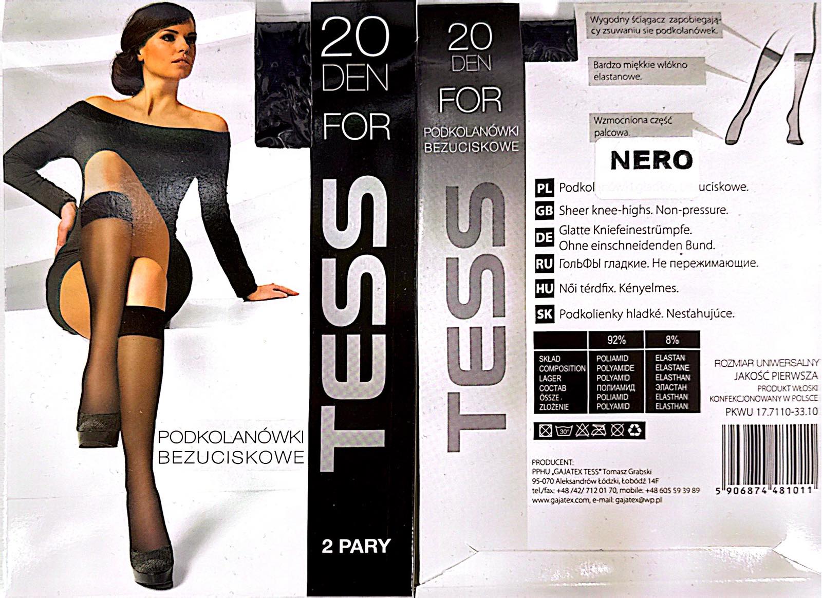 Podkolanówki 20 Den NERO damskie,paczka 12