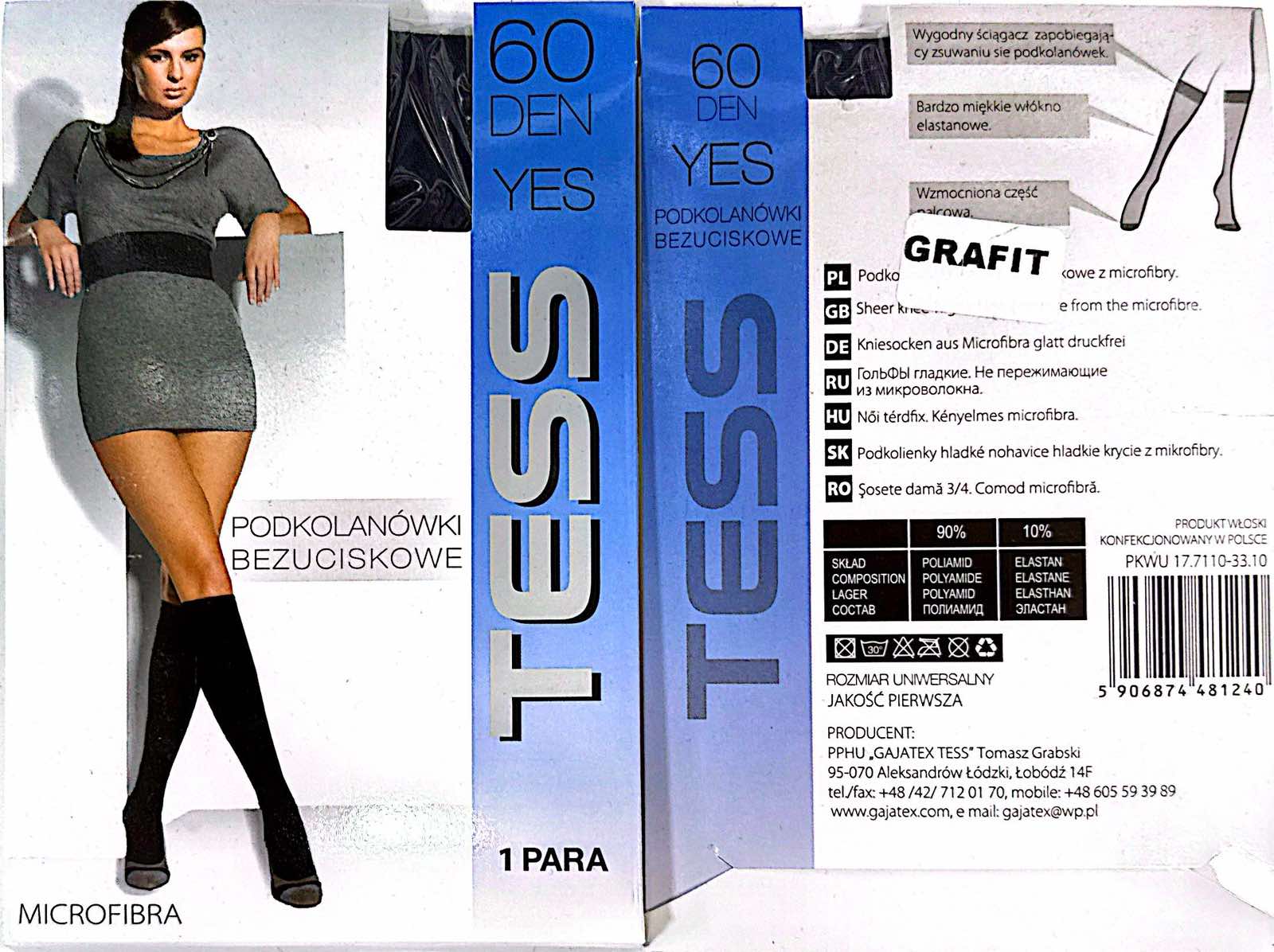 Podkolanówki 60 Den GRAFIT damskie,paczka 12