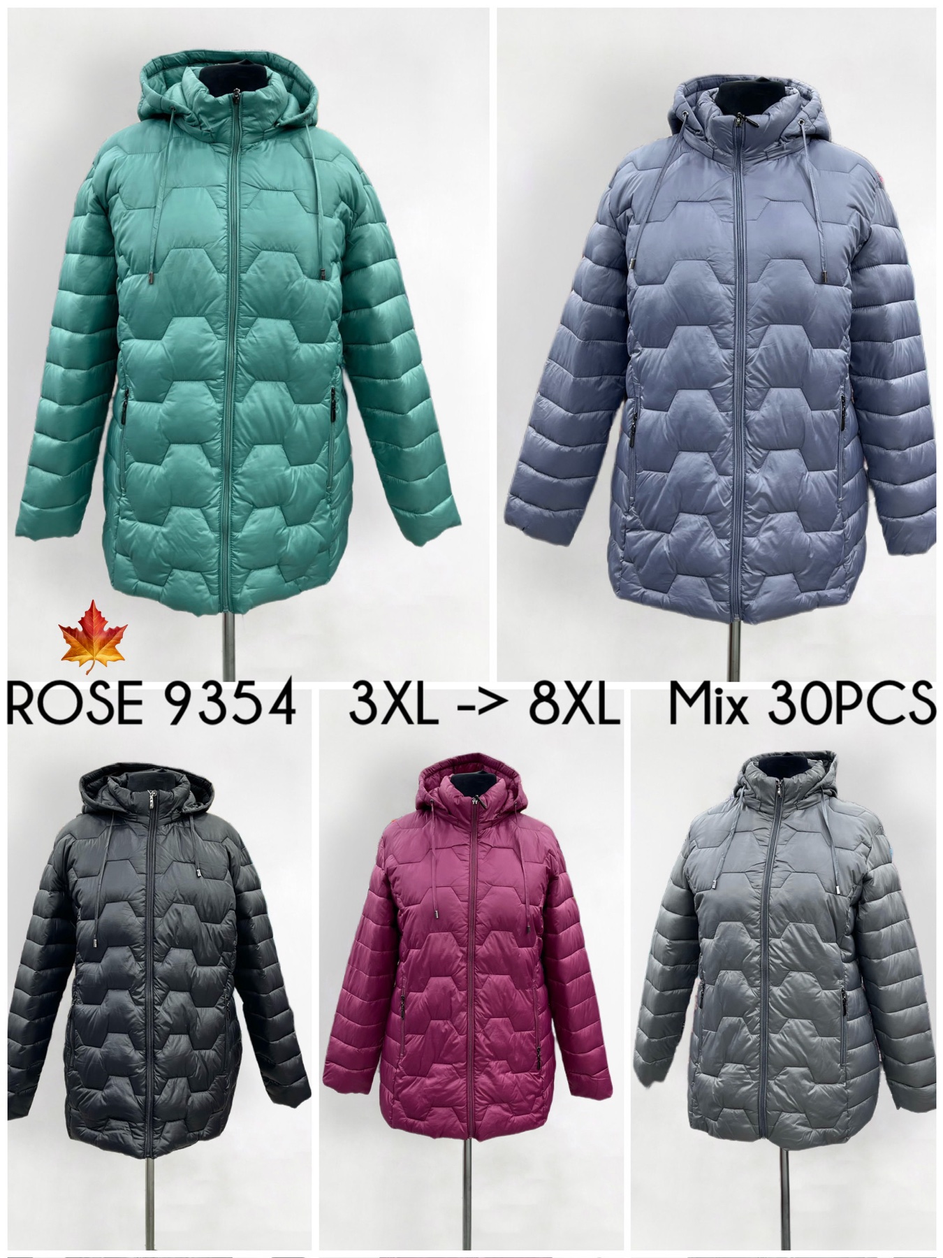 Kurtki Damskie , Size 3xl-8xl, paczka 6szt ,1 kolor