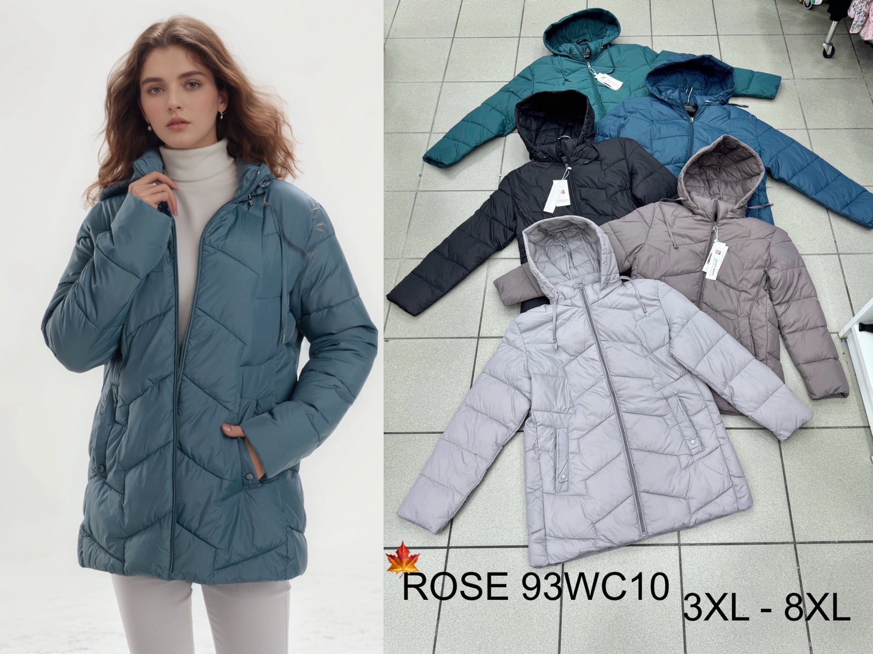 Kurtki Damskie , Size 3xl-8xl, paczka 6szt ,1 kolor