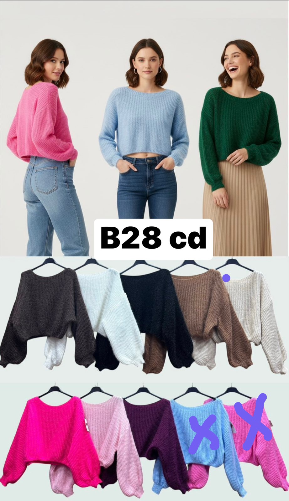 Swetry Damskie  WŁOSKA  , Size uni, paczka 6szt ,mix kolor