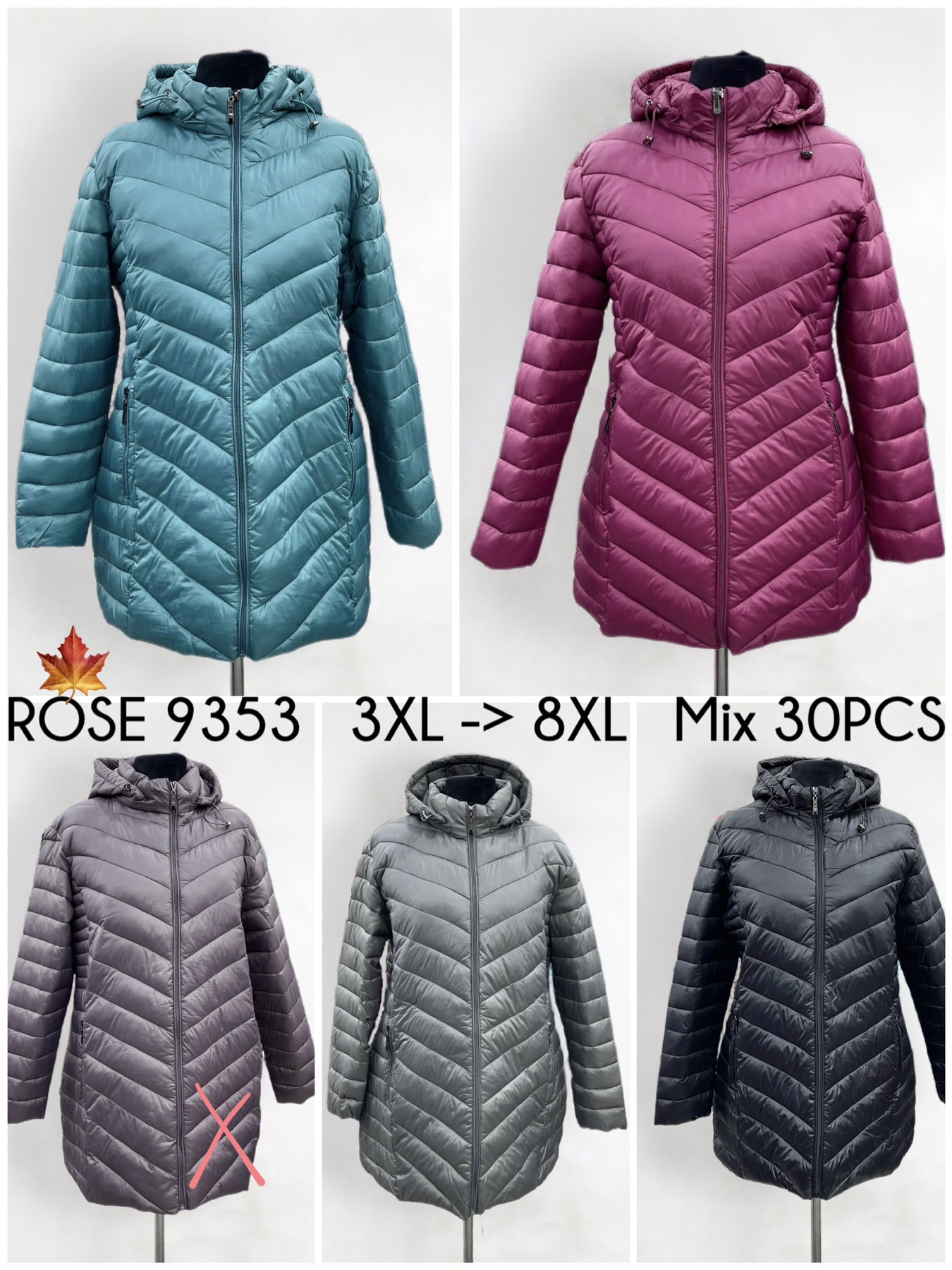 Kurtki Damskie , Size 3xl-8xl, paczka 6szt ,1 kolor