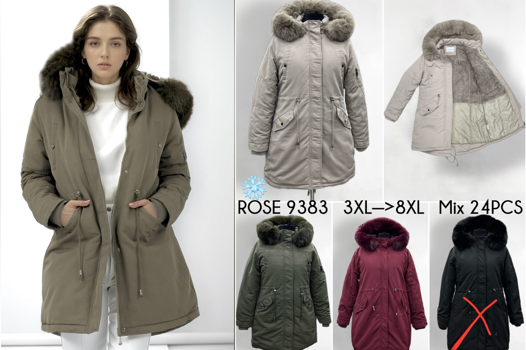 Kurtki Damskie , Size 3xl-8xl, paczka 6szt ,1 kolor