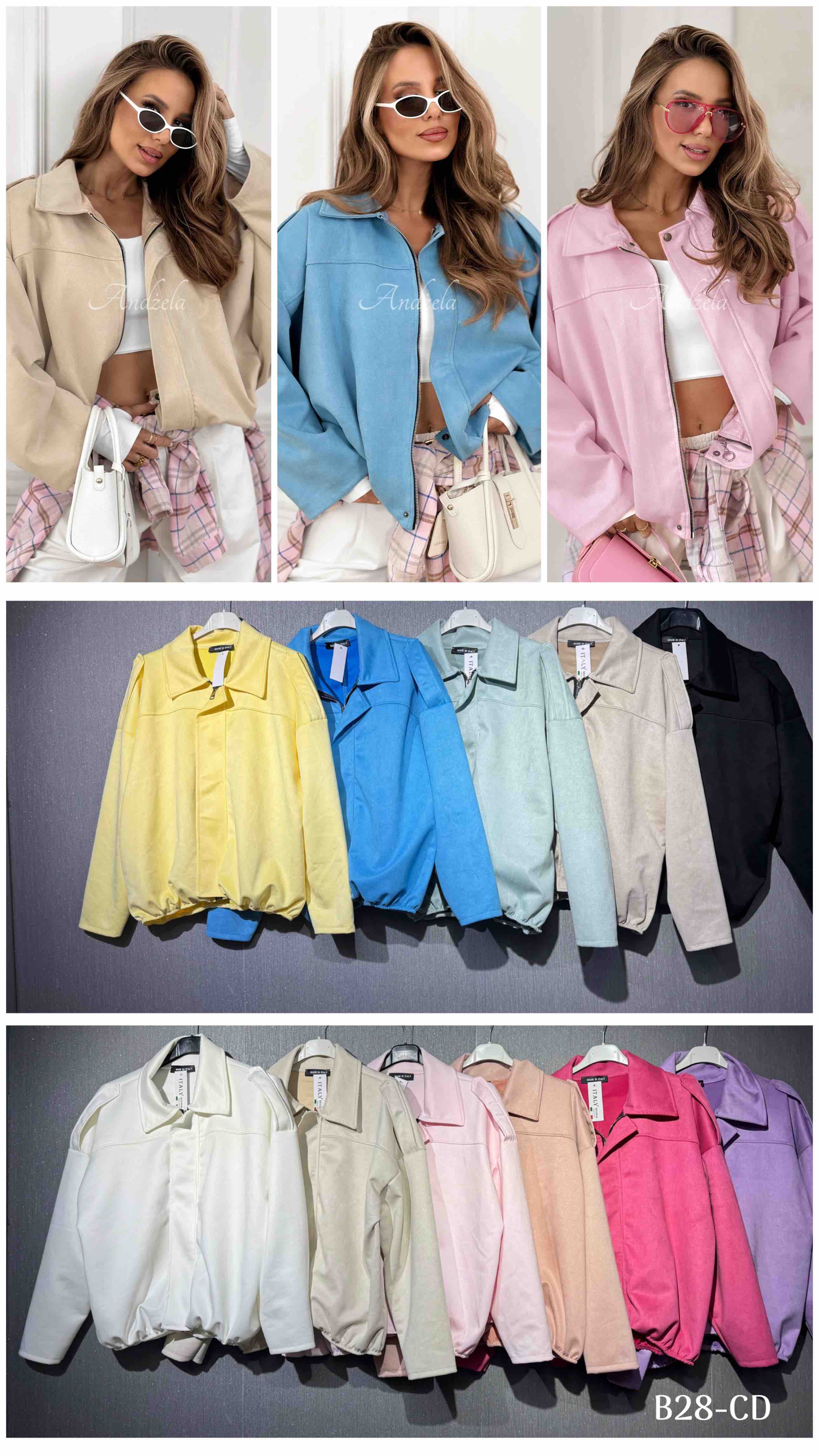 Kurtki Damskie  WŁOSKA  , Size uni, paczka  6szt ,mix kolor