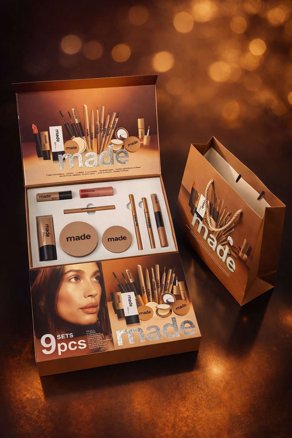 LUKSUSOWY ZESTAW KOSMETYKÓW DO MAKIJAŻU MADE – 9 ELEMENTÓW, (12szt/Paczka )