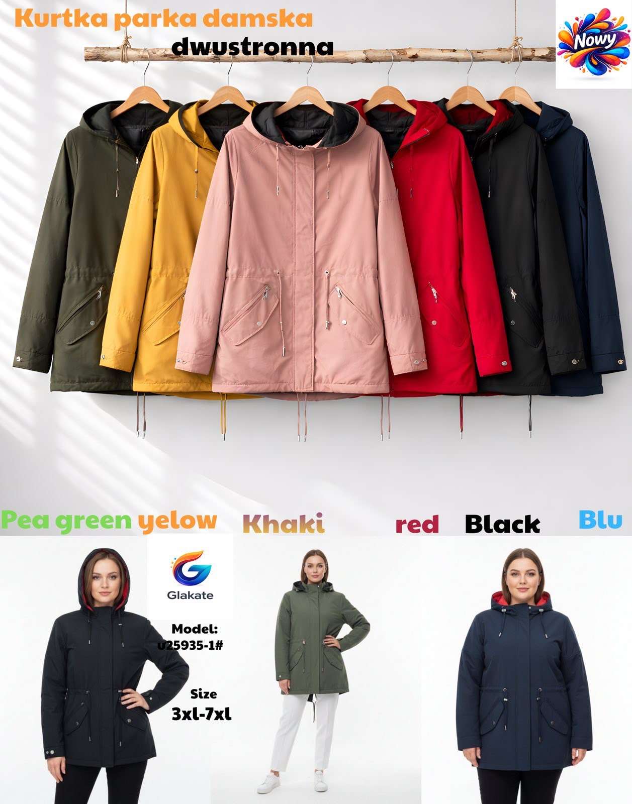 Kurtki Damskie wloska  , Size 3-7xl, paczka 5szt ,1kolor