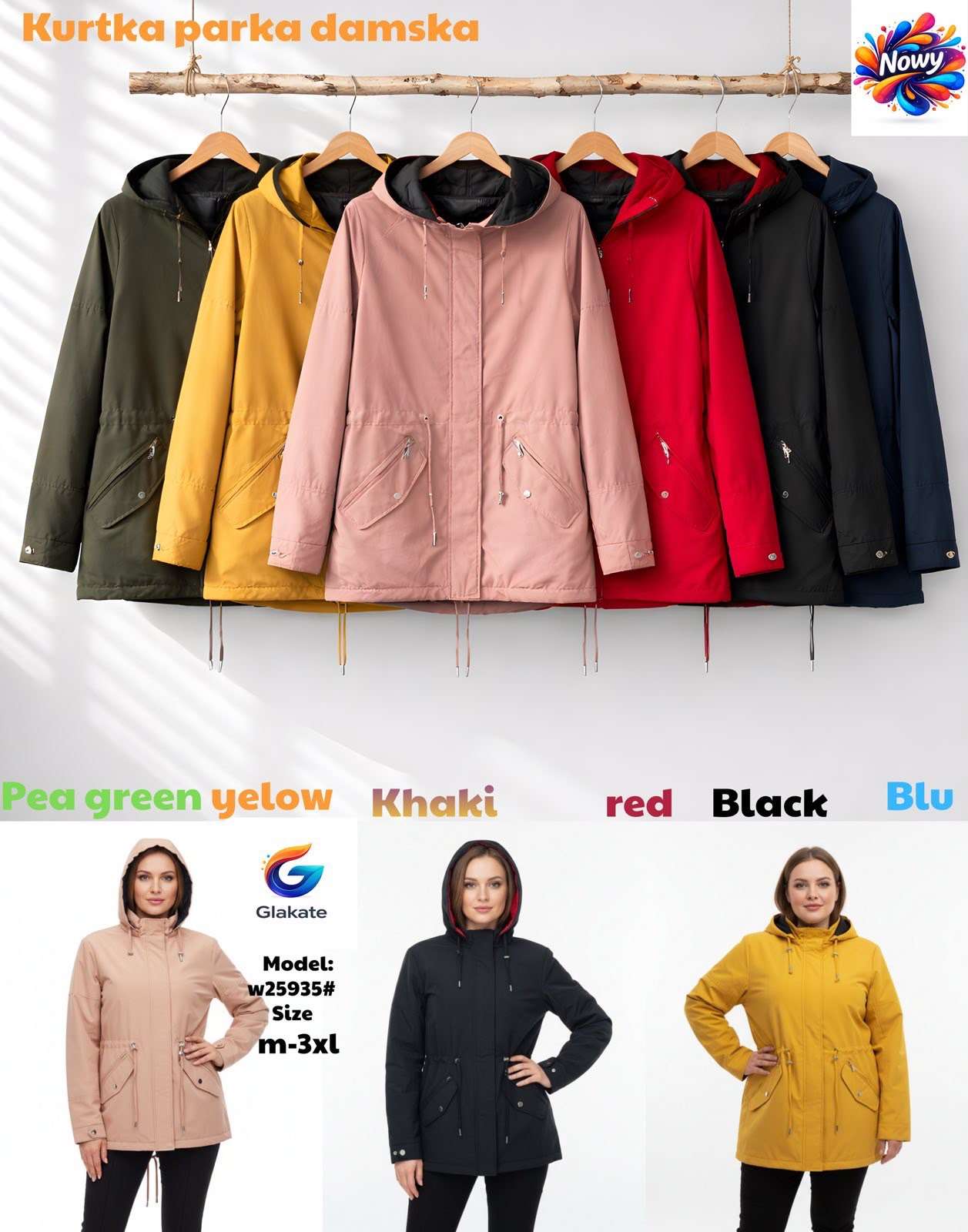 Kurtki Damskie wloska  , Size m-3xl, paczka 5szt ,1kolor