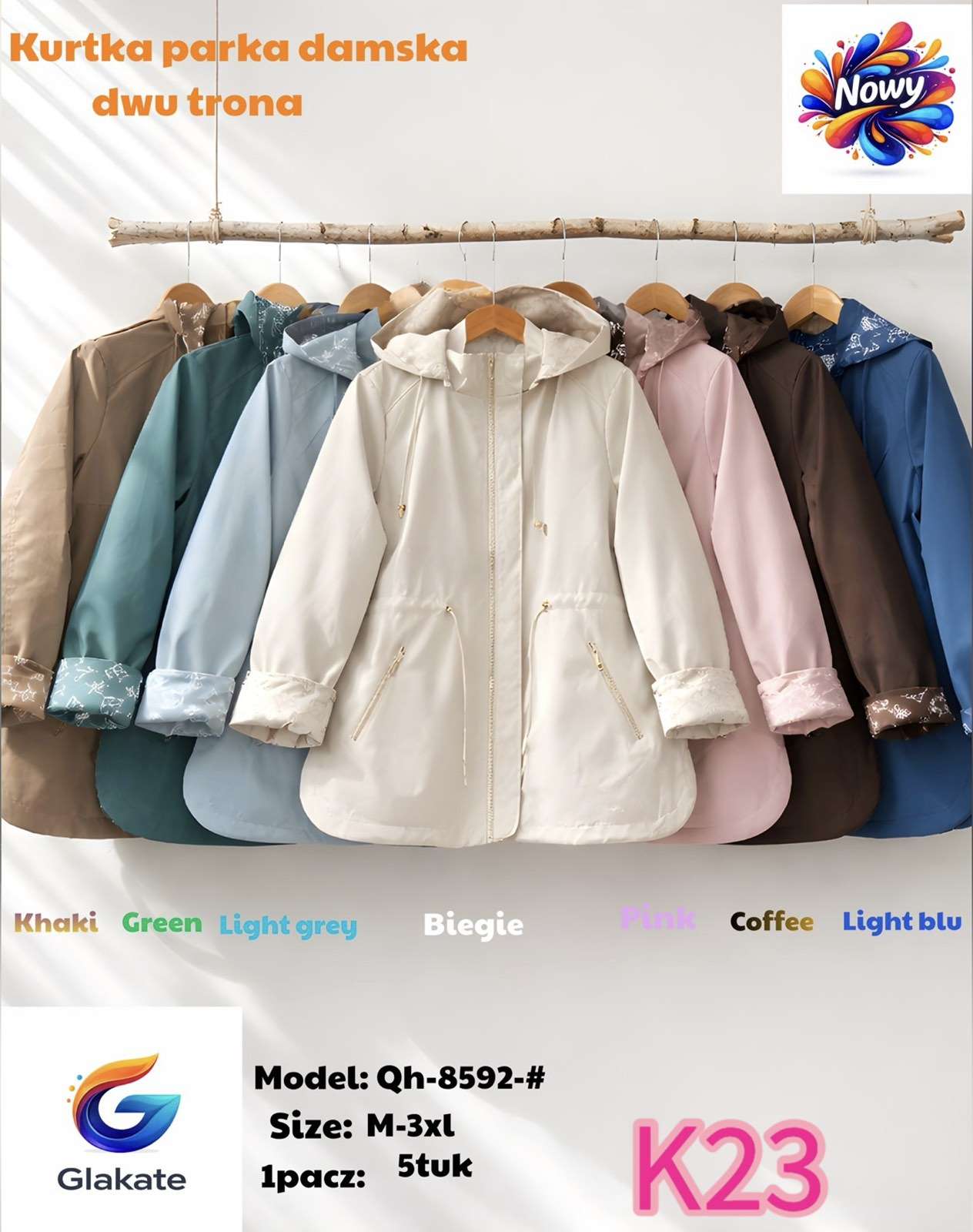 Kurtki Damskie wloska  , Size m-3xl, paczka 5szt ,1kolor