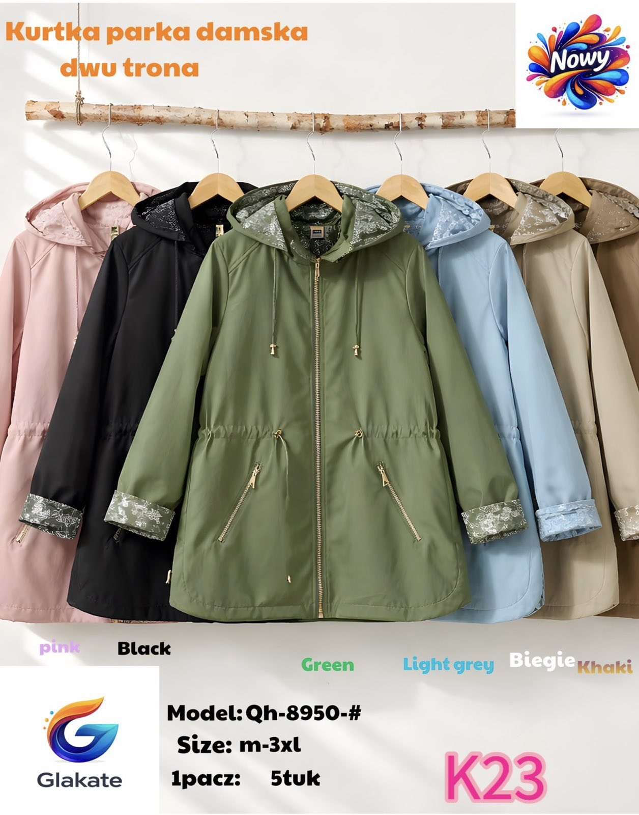 Kurtki Damskie wloska  , Size m-3xl, paczka 5szt ,1kolor