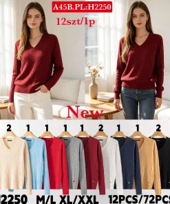 Swetry Damskie,Size m/l-xl/2xl,paczka 12szt, mix kolor