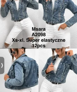 Kurtki Jeansowe Damskie,size xs-xl,paczka 12szt, 1 kolor