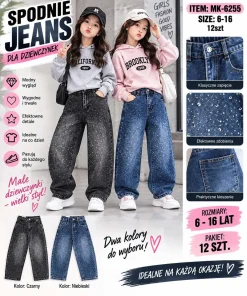 Spodnie JEANSY DZIECIĘCE, size 6-16lat,paczka 12szt,mix kolor