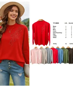 Swetry Damskie,Size l/xl-2/3xl,Paczka 12szt,mix kolor