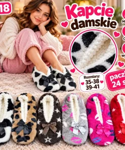 Kapcie Damskie,Size 35-41,Paczka 24szt,mix kolor